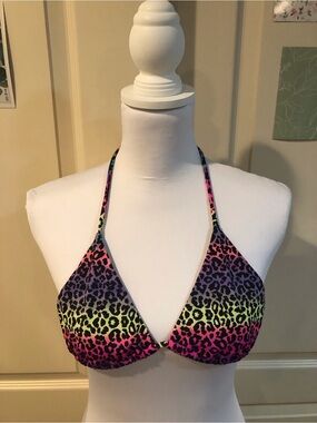 Victoria's Secret Teal & Purple Leopard Triangle Bikini Top